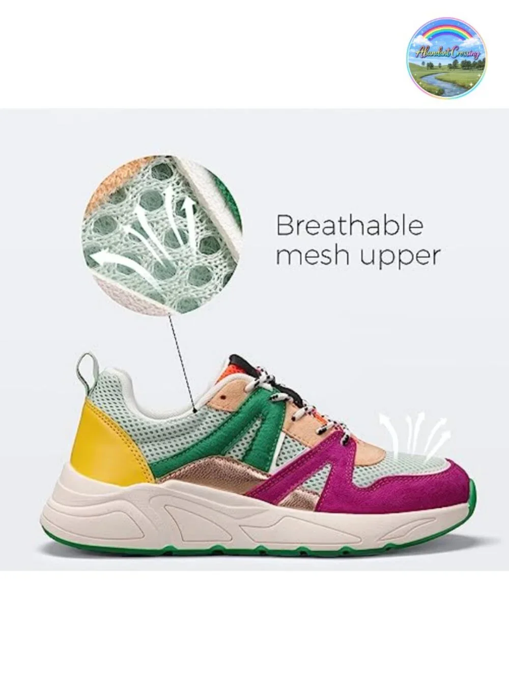 Platform Walking Sneakers Chunky Retro Lace-Up Mesh Suede Memory Foam